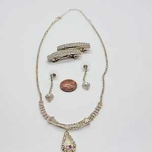 Formal 4 piece clear and AB rhinestone jewelry silvertone prom wedding